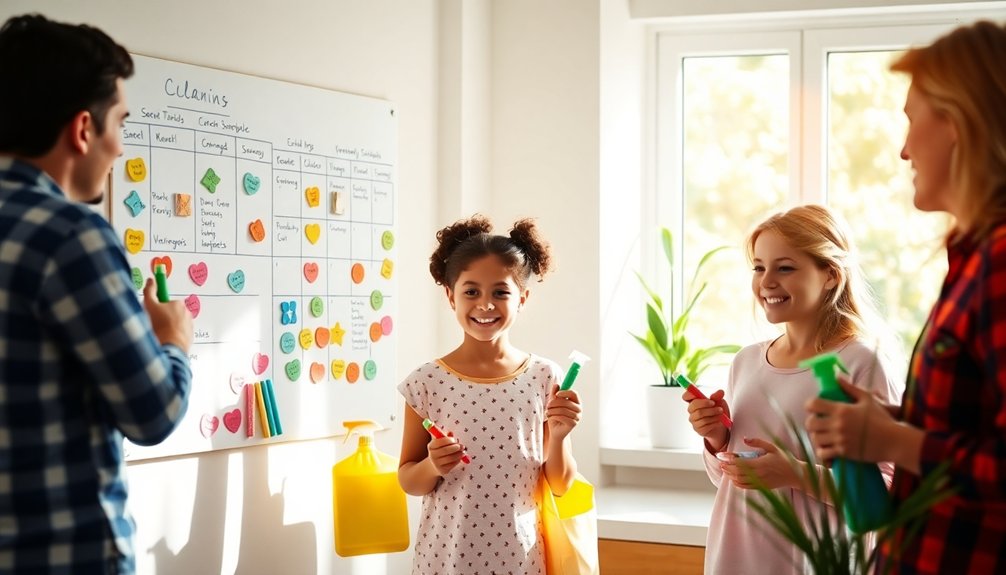 family teamwork for cleanliness