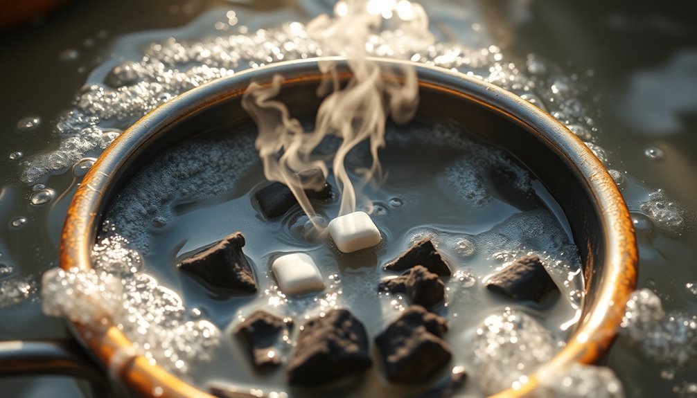 boiling water cleans burned pots