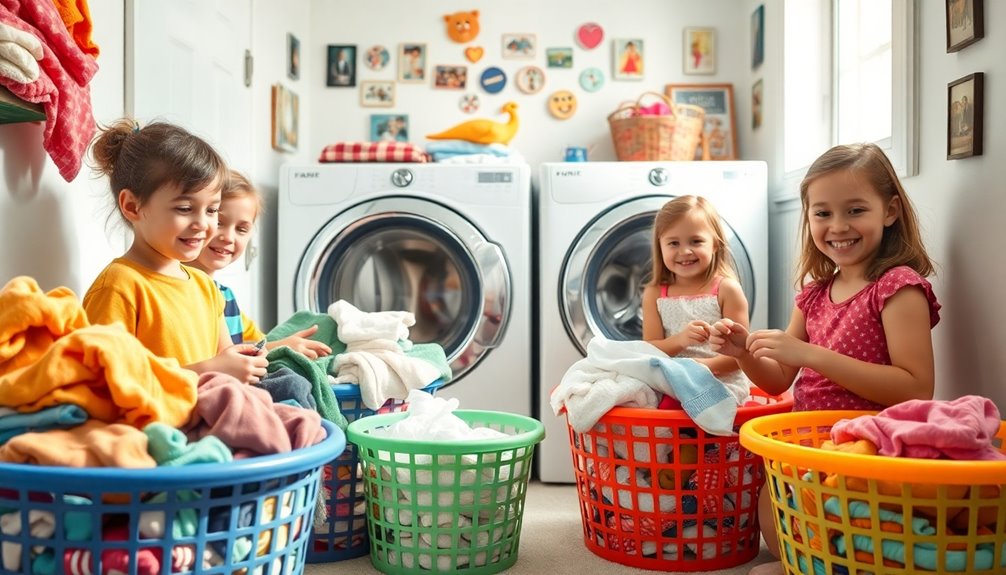 family laundry fun together