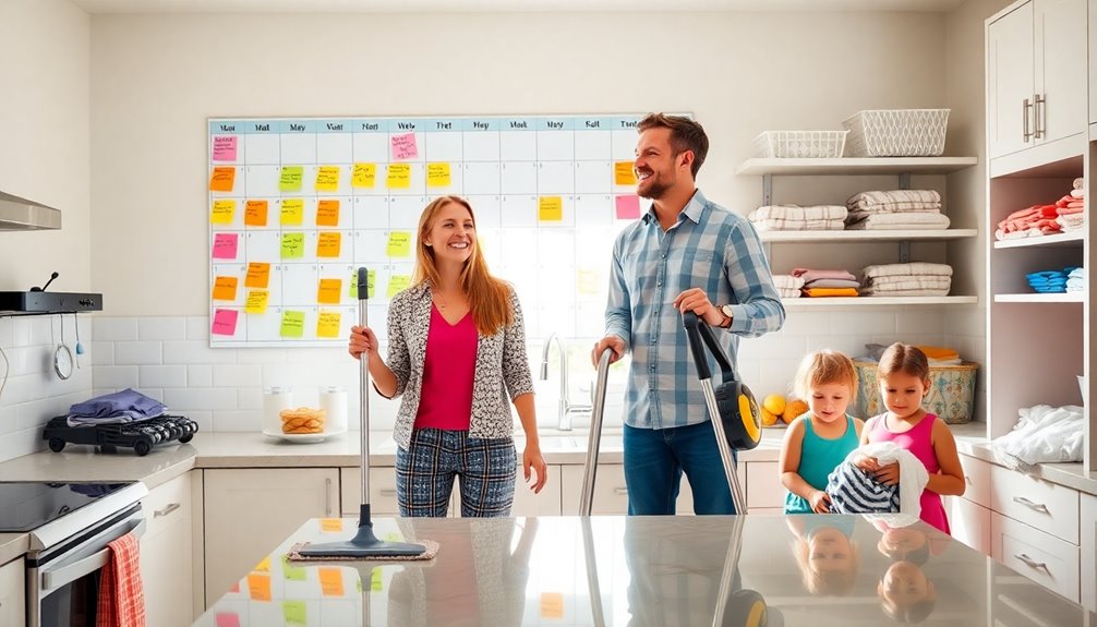family teamwork in cleaning