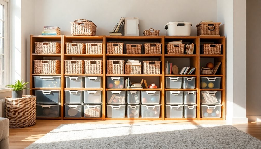 organize with labeled bins