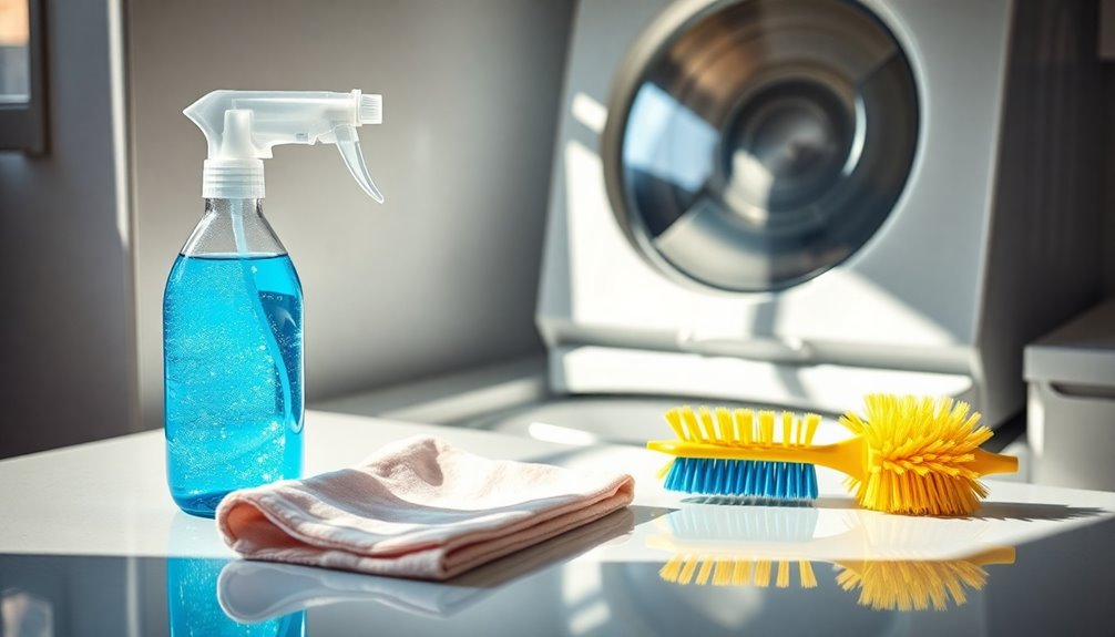 essential cleaning supplies gathered